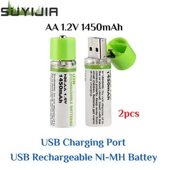 AA USB Nabíjateľné Ni-MH Batérie 1.2 V 1450mAh USB Nabíjací Port pre Diaľkové Ovládanie Myši Malý Ventilátor Elektrický Malú Hračku Batérie