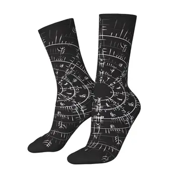 Šťastný pánske Ponožky Abstraktné Biely Kruh Runic Škandinávskych Vintage Námorných Umenie Harajuku Bezšvíkové Posádky Ponožky Darček Vzor Vytlačené