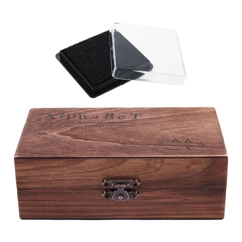 1 Ks Pečiatka Pad Atrament Pad Svadobné Dokument Black & 1 Ks Gumová Pečiatka Abeceda Symbol Drevený Box Set