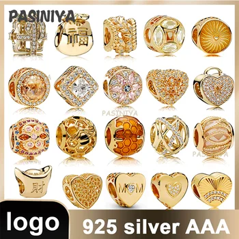 1 Zlatý kúzlo korálky Zbierku 100% 925 Sterling Silver Kúzlo Čínskej Továrne Pôvodné Veľkoobchod zobrazili kľúčové tlačidlá pre Šperky Robiť