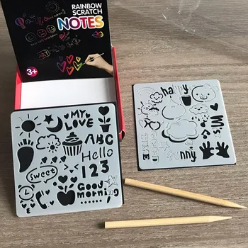 100ks/Krabica Rainbow Poškriabaniu Mini Poznámky Papier Pad Karty s 2Stylus 2Drawing Vzorkovníka Deti detský tomu Maľovanie Hračky Plavidlá Dary
