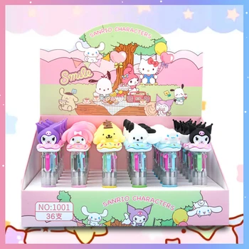 12/36pcs 4 Farby Sanrio Kuromi Melódie Hello Kitty Cartoon guličkové Pero, Študent Mini Multicolor Guľôčkové Pero Písacie potreby Dodávky