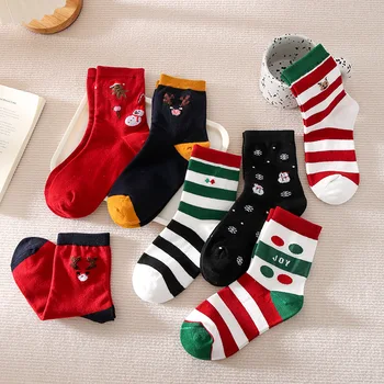 1Pairs Vianočné Ponožky Vianočný Darček pančuchy Žien Mid-Tube Bavlna Jeseň Zimné Ponožky