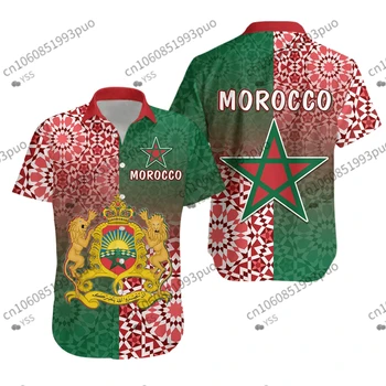 2023 Maroko Vlajka Havajské Košele Vlastné Meno Maroko Základný Tvar Havajské Krátke Rukáv Tričko Ležérne pánske/dámske Tričko