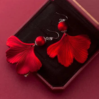 2023 Nové Módne Luxusné Lesklé Visieť Náušnice pre Ženy Červené Ruže Kvet Dlhý Elegantný kórejský Strapec Náušnice Svadobné Šperky