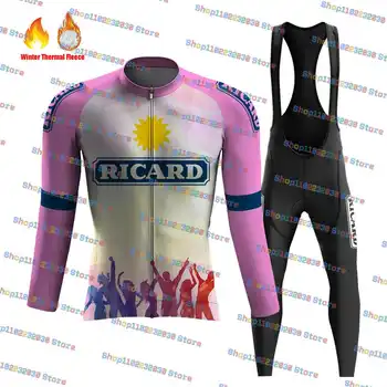 2023 Ricard Strana Ružová, Cyklistika Dres Nastaviť Dlhý Rukáv Nastaviť Thermal Fleece Cestnej Bike Teplé Oblečenie