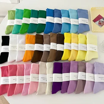 35 Farby kórejský Šťastný Sporst Ponožky Japonskej Módy Farbou Mäkké Pohodlné Pančuchy Ženy, Dievčatá Mid-tube Bavlna pančuchový tovar