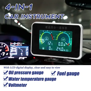 4-v-1 Auto LCD Digitálny Merač Tlak Oleja Napätie Teplota Vody palivomer Univerzálny Nástroj, 9-36V pre Auto Truck RV