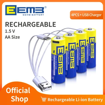4PACK EEMB 1,5 V Lítiové Batérie typu AA Nabíjateľné AA Batérie 2600mWh USB Typu C Nabíjací Kábel Náhradné Batérie