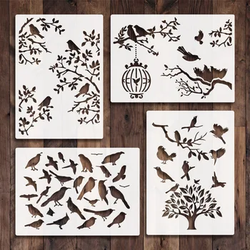 4Pcs/Veľa A4 Vtákov, Strom, Listy DIY Vrstvenie Blany Nástenné Maľby Zápisník Sfarbenie Razba Album Dekoratívne Šablóny