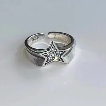 90. rokov Lesklé Drahokamu Nepravidelný Star Otvorenie Prstene pre Ženy, Mužov Vintage Crystal Pentagram Nastaviteľný Krúžok Milenca Módne Šperky