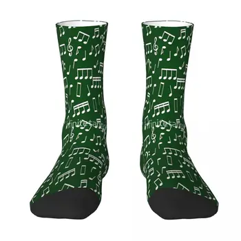 Biela Hudobné Poznámky Na Zelenom Pozadí Ponožky Ponožky Muži Ženy Polyester Pančuchy Prispôsobiteľný Dizajn
