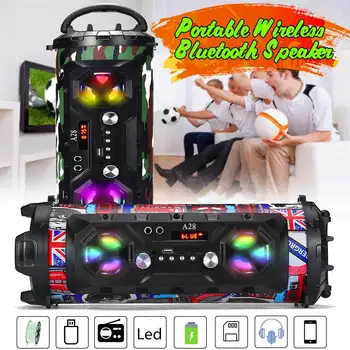 Bluetooth Reproduktor A28 Prenosné Bezdrôtové Stereo Bass Subwoofer Karaoke Party Reproduktory s RGB LED Svetlo Podpora FM Rádio TF Karty