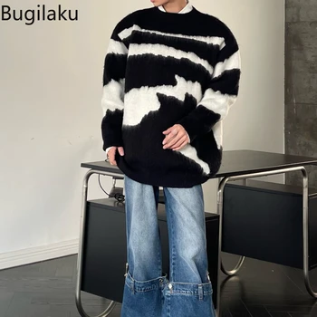 Bugilaku Americkom štýle high street retro ruffian pekný spodnej sveter pánske lenivý štýl voľné pletený sveter bunda