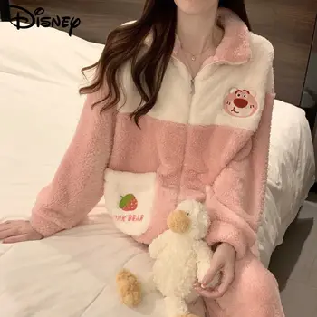 Disney Karikatúry Lotso Plyšový Ružový Sveter Na Zips Tričko, Nohavice, 2 Dielna Sada Ženy Kórejský Pyžamo Vyhovovali Y2k Roztomilý Oblečenie Nohavice, Topy