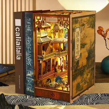 DIY Drevené Knihy Kút Polica Vloženie Súpravy Dynastie Han Miniatúry 3D Bookends Regálové Priateľov Darčeky Domov Dekorácie Doll Domy