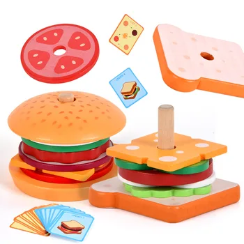 DIY Predstierať, že Hrať Hračky Simulácia Hamburger Sandwich Tvar, Farba Párovanie Puzzle Potravín Hrať Dom Raného Vzdelávania Hračky Pre Deti,