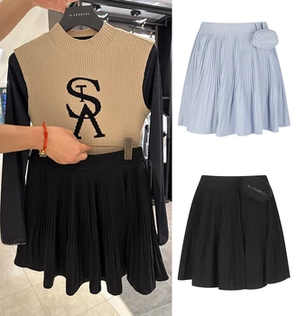 dámske golfové oblečenie, krátke sukne Jeseň Nové elastické pás tečie skladaná sukňa s malým taška W823098