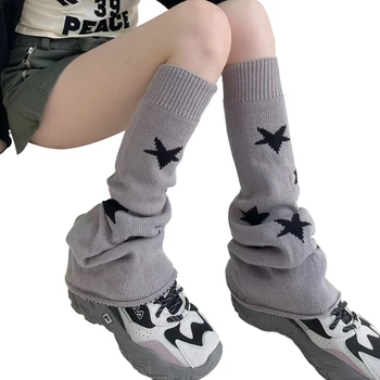 Dámske Pletené Leg Warmers Hviezda Tlač Kolená Vysoké Ponožky Boot Putá Y2K Vintage Grunge Bežné Servítky Ponožky pre Teen Lolita Harajuku
