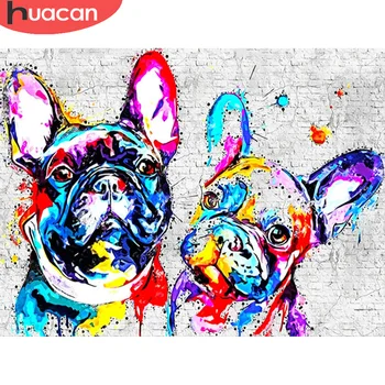 HUACAN Diamond Maľovanie Farebné Psa Plné Námestie Mozaiky Zvierat Výšivky Kompletná sada Creative Záľuby Domáce Dekorácie