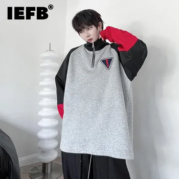 IEFB kórejský Štýl, Mikiny Kontrast Farieb Patchwork Raglan Sweater Trend pánske Dlhý Rukáv Pulóver Módne Oblečenie 9C1391