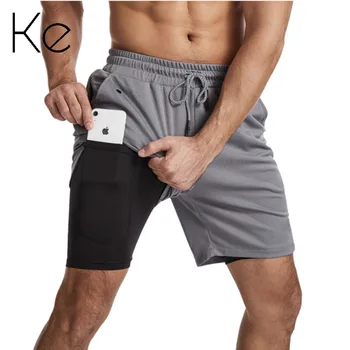 KE pánske šortky beh 2-v-1 je päť-bod nohavice, polyester vlákna rýchle sušenie športy, fitness bežné rovné nohavice