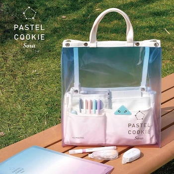 KOKUYO Japonsko Farbu Svetla Cookie Jasnej Oblohe Transparentné Kabelka PVC Gradient Odnímateľný Pero Taška Plátené tašky Dievča make-up Skladovanie Taška