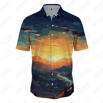 Letné nové pánske tričko horskej krajiny 3D vytlačené pánske tričko ležérny štýl pánske tričko módny trend ulici pánske tričko