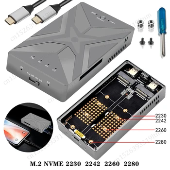M. 2 NVME SSD RAID Dual Bay M2 SSD Prípade Podpory M. 2 Nvme 2230 2242 2260 2280 SSD Pevný Disk Box TYP-C, USB 3.2 GEN2 20Gbps