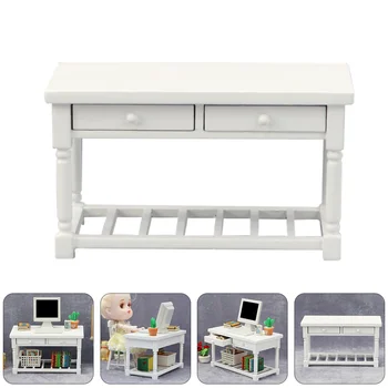 Mini Drevený Nábytok, Biele Drevené Tabuľky Mini Čaj Playhouse Príslušenstvo Stôl Dekorácie Model Hračky Izba