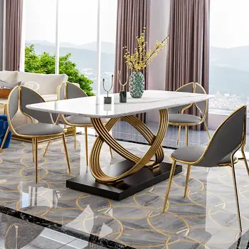 Moderný Jedálenský Stôl S Nerez Prevedenie Black White Stôl Ľudí, Domov Obdĺžnik Luxusné Mramorové Kuchyňa Furnitures