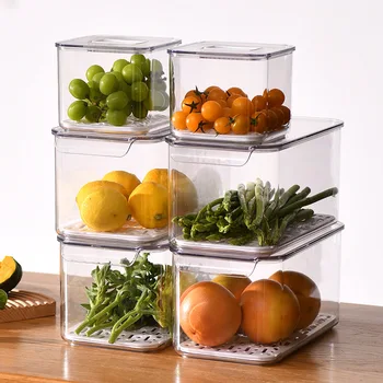 PET Materiál Chladnička Úložný Box Zelenina, Ovocie Scedíme Čerstvé Box Hrubé Zrno Potraviny A Nápoje Transparentné Úložný Box