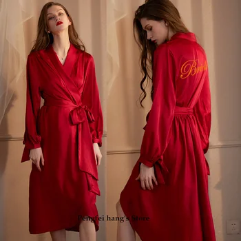 Pevné Nightgown Ženy Sexy Kimono Sleepwear Dlho Nevesta Bridesmaid, Župan Vyšívať Ráno Šaty Odev Bežné Spodné Prádlo
