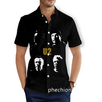 phechion Lete Pánske Krátke Rukáv Pláži Košele Kapela U2 3D Vytlačené Ležérne Košele Streetwear Módy Mužov Topy X29