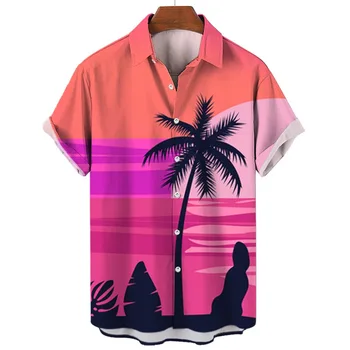 Pánske Módne Letné T-Shirts Havajské 3d Tlač Útulný Bežné Jedno Tlačidlo Tričká Krátky Rukáv Pláži Nadrozmerné Košele