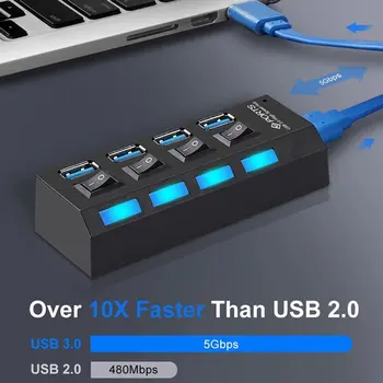 Rozbočovač USB 3.0 Hub USB 3 konektor USB 2.0 Multi USB Rozdeľovač Napájacieho Adaptéra 4 Port Viacerých Expander 2.0 s Prepínačom na PC Príslušenstvo