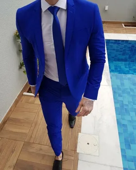 Sako Nohavice Kráľovská Modrá Prom Suitstrajes para hombre Najnovšie Kabát Nohavice Vzorov, Mens FashionSuits Muž Slim Fit Bunda+Nohavice