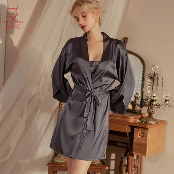 Sexy a Luxusné Ice Hodváb Nightgown Multi-farebné Kolokačných Môžu Byť Nosené Mimo Kravatu Satin Domáce Oblečenie Sleepwear