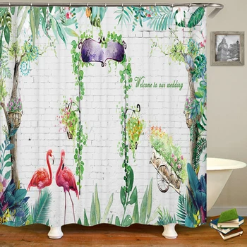 Sprchový Záves Nordic štýl Rastlín, Listy, Kvety a Vtáky 3D Tlač Sprchové Závesy Polyester Waterproof Domova Opony
