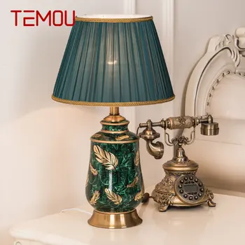 TEMOU Moderné Zelená Keramická stolná Lampa LED Čínsky Tvorivé Luxusné Nočné Stôl Svetlo Pre Domáce Obývacia Izba, Spálňa Decor