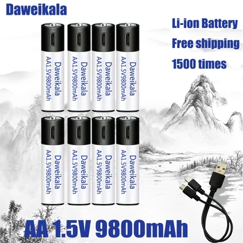 Vysoká kapacita 1,5 V AA 9800 mWh USB nabíjateľné li-ion batérie pre diaľkové ovládanie myši malý ventilátor Elektrická hračka na batérie + Kábel