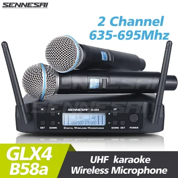 Vysoká Kvalita！ GLX4 Profesionálny Duálny Bezdrôtový Mikrofón 600-699MHz Systém Fáze Výkony UHF Dynamický 2 Kanál Ručné