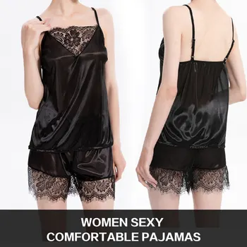 Čipky Pajama Sady Ženy Pijama Mujer Popruh Bez Rukávov Sexy Sleepwear Krátke Priesvitný Set Spodnej Bielizne Žena Noc Nosenie