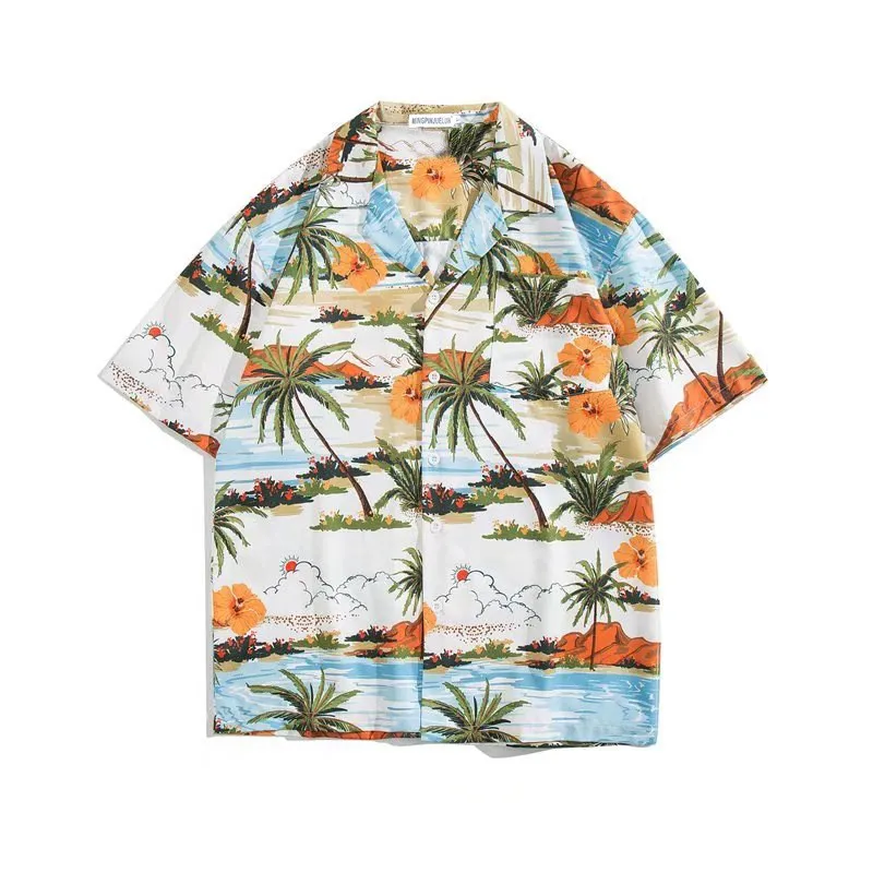 2023 letné trendy nový produkt Havajskej pláži bežné tričko bavlna bavlna pánske voľné krátke puzdre tričko Európskych a Amerických - 5