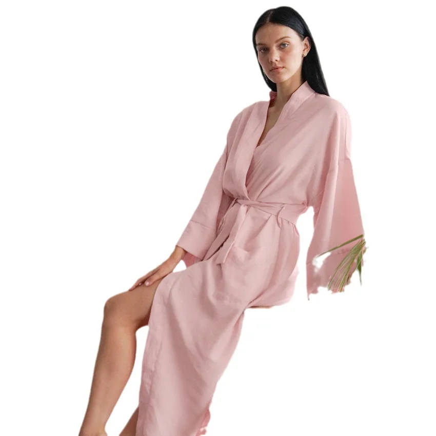 Jeseň Zima Nové Pyžamo Pre Ženy Sexy Cardigan Long-Sleeve Nightgown S Vrecku Voľné Župan Lady Domov Nightclothes - 4
