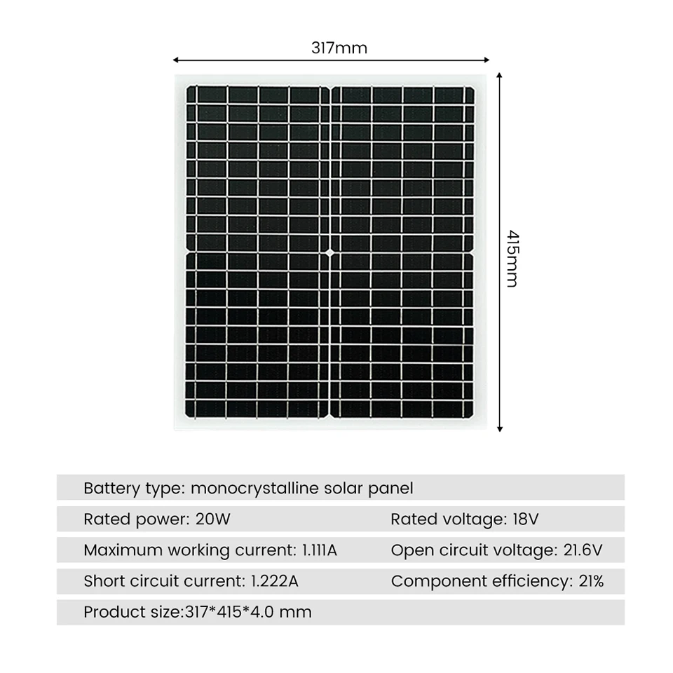 1pcs SUNYIMA 18V20W Monokryštalické solárny panel 415*317 bez drôtov a regulátor Vysoká účinnosť solárny panel FV modulu - 5