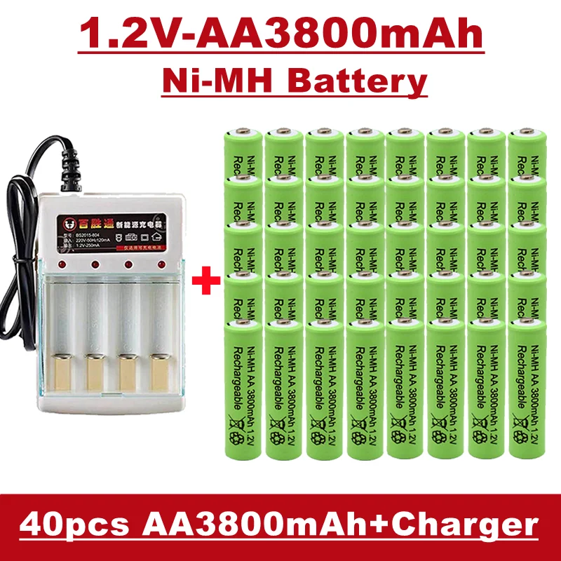 1.2 V AA Batéria, 1.2 v 3800mah, nabíjateľné ni MH Batérie pre Diaľkové Ovládanie, Budík, MP3, atď., Predávať s nabíjačky - 0