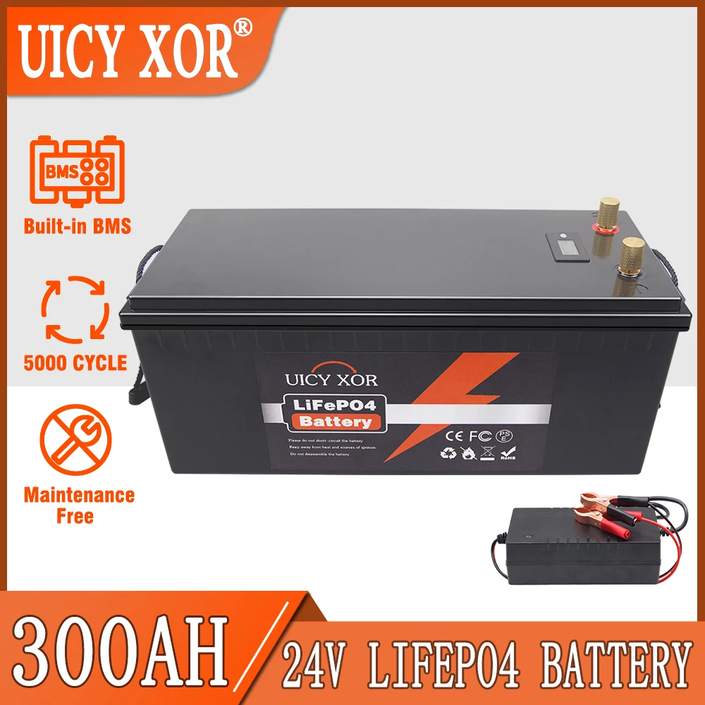 24V 300Ah LiFePO4 Batérie, Vstavané BMS Lítium Železa Fosfát Nabíjateľná Bunky 5000+ Hlboké Cykly Pre RV Táborníci Golf Cart Solárne - 0