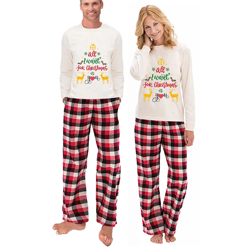 Pár Zodpovedajúce Vianočné Pyžamo Všetko, Čo Chcem Na Vianoce Loungwear Biela Pyžamo Nastaviť - 0