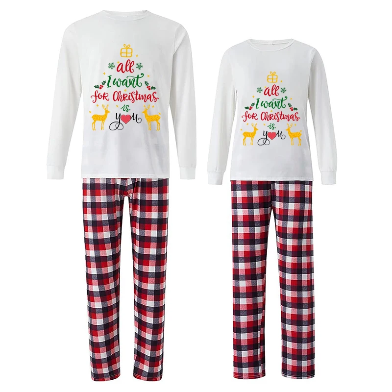 Pár Zodpovedajúce Vianočné Pyžamo Všetko, Čo Chcem Na Vianoce Loungwear Biela Pyžamo Nastaviť - 1